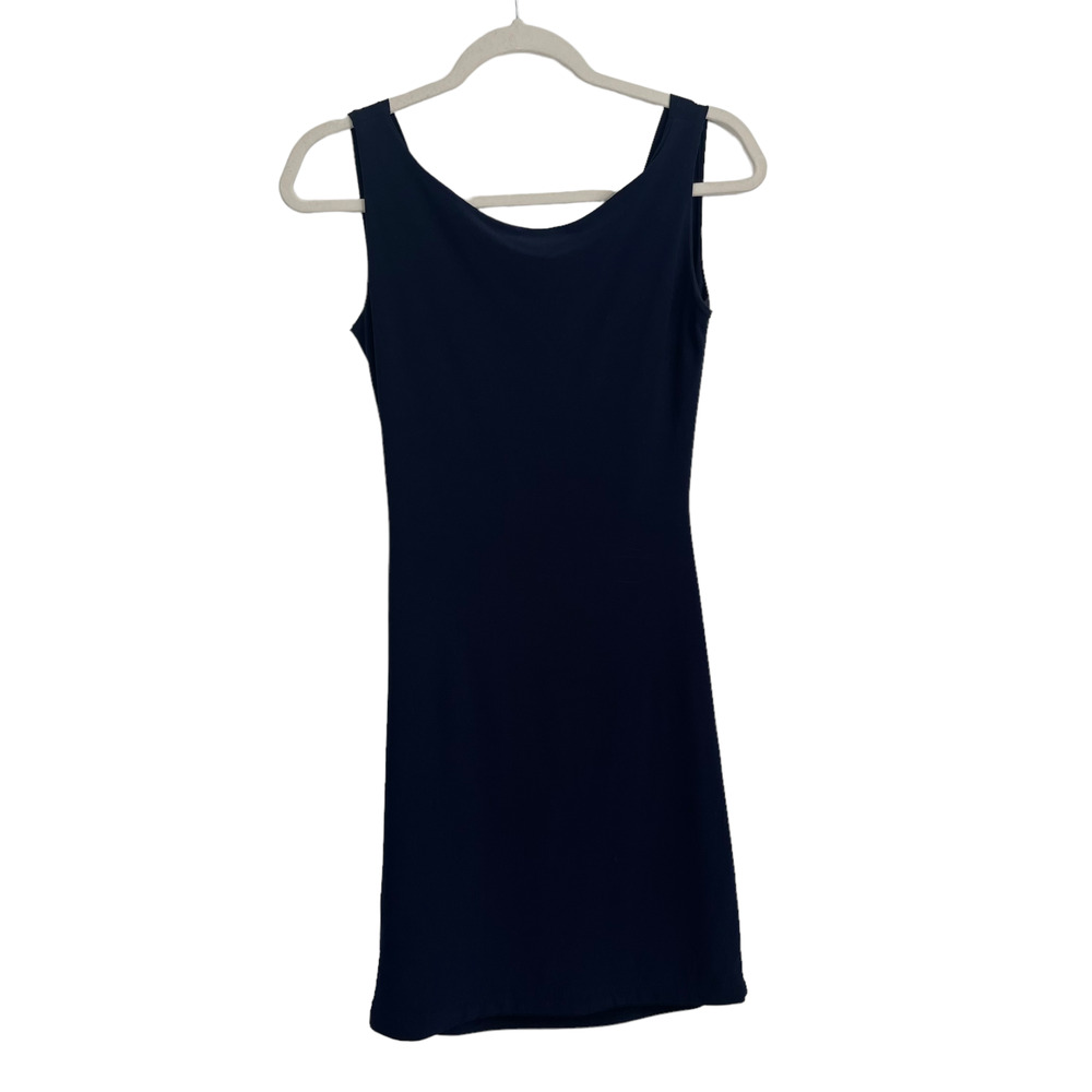 Abi Ferrin Blue Sleeveless Mini Dress Scoop Draped Back Stretch Womens Small